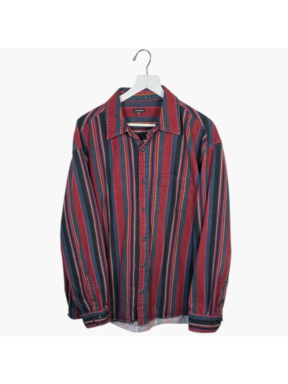 J Peterman Men's Heavy Weight Cotton Flannel Red Striped Shirt M-359 Sz XXL